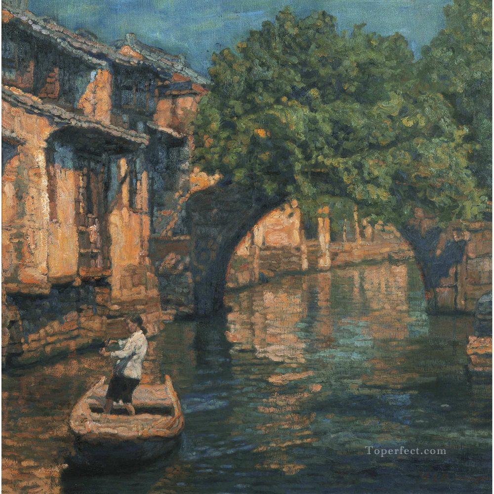 Bridge in Tree Shadow Chinese Chen Yifei Oil Paintings